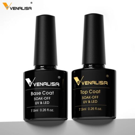 2pcs*7.5ml Venalisa Nude Color Gel Base Nowipe Top Coat Soak Off UV LED Gel Nail Polish Cosmetics Nail Art Manicure Nail Varnish Nail care