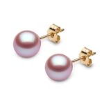 6.5-7mm Cultured Freshwater Pink Pearl Stud Earrings, 18ct Yellow Gold