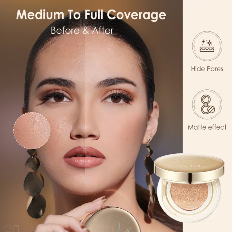 FOCALLURE Air Cushion Poreless BB Cream Waterproof Long Lasting Brighten Face Concealer Matte Foundation Cosmetics With Puff Facial Care