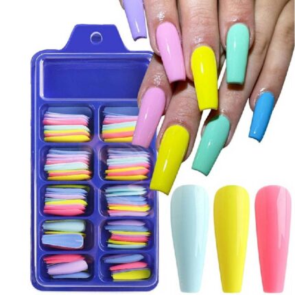 Multi Colour Long Fake Acrylic Nails 100 pcs