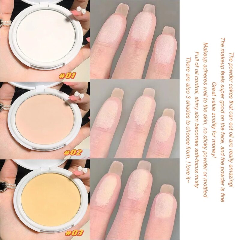 Pressed Powder Transparent White Brighten Oil Control Concealer Lasting Natural Face Makeup Setting Powder Waterproof Cosmetic Facial Care