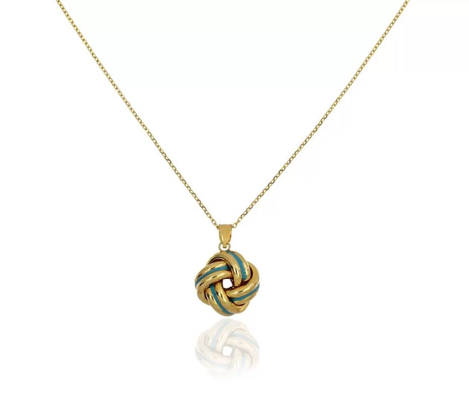 14ct Yellow Gold Enamel Love Knot Necklace